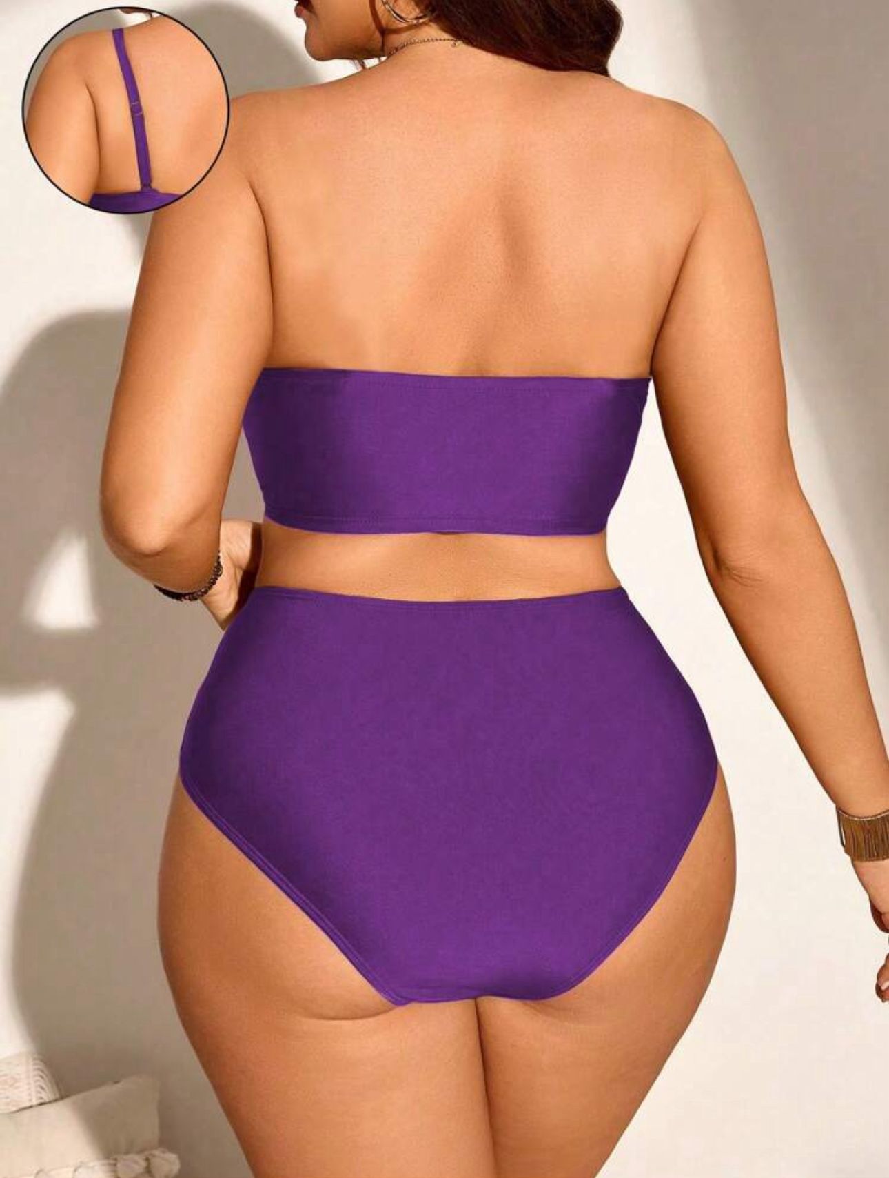 MULTI PURPLE COLOR BLOCK BANDEAU BIKINI- PLUS SIZE