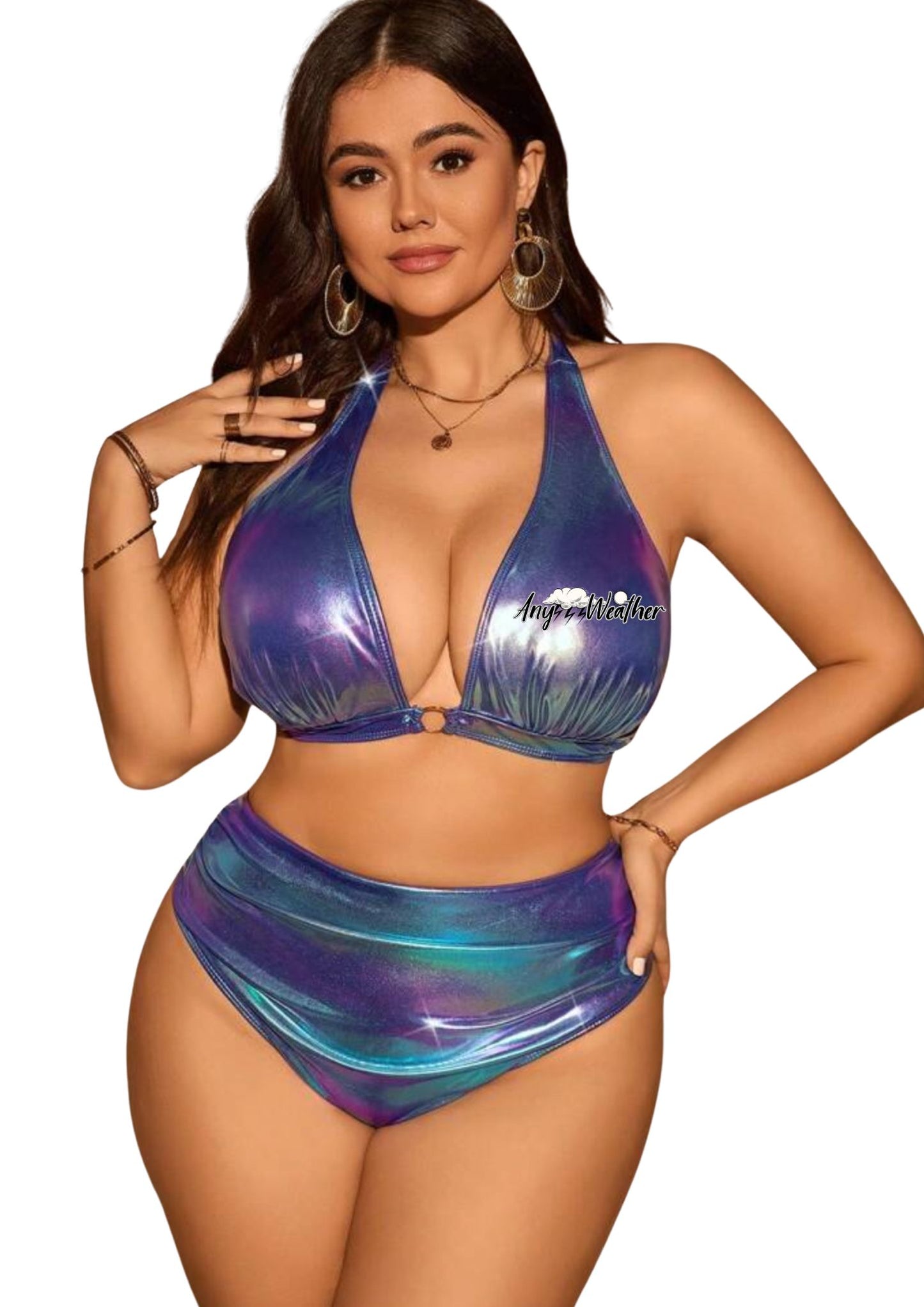METALLIC HOLOGRAPHIC PURPLE BIKINI- PLUS SIZE