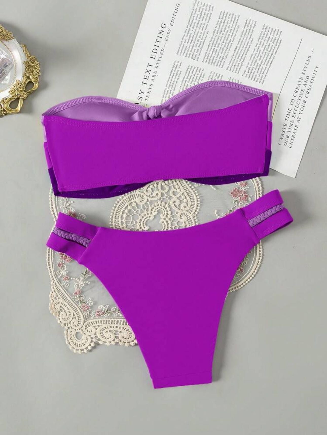 MULTI PURPLE KNOTTED BANDEAU BIKINI