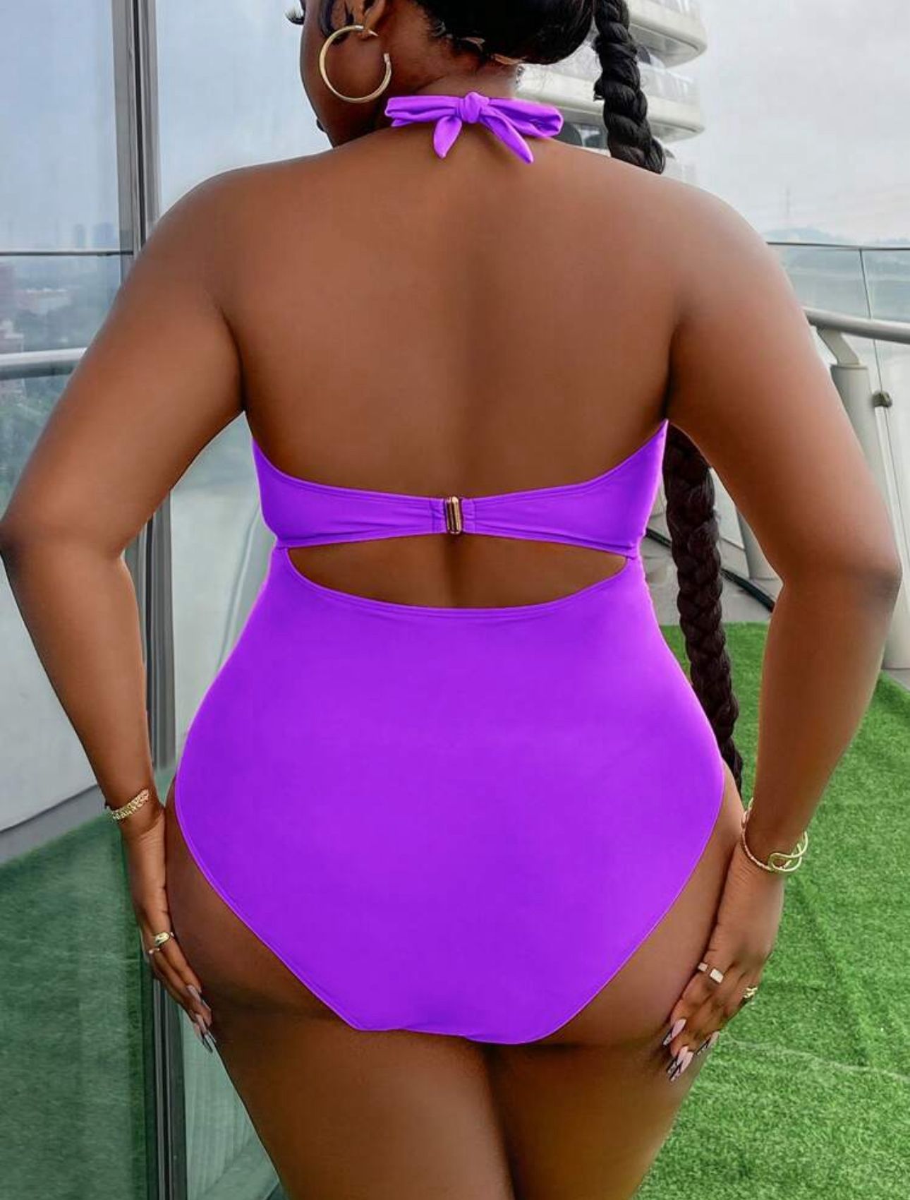 ORCHID CUT OUT HALTER ONE PIECE- PLUS SIZE