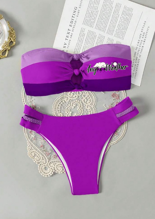 MULTI PURPLE KNOTTED BANDEAU BIKINI
