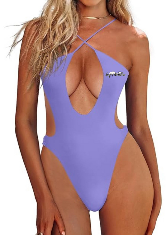 LAVENDER CRISS-CROSS CUTOUT BACKLESS ONE PIECE