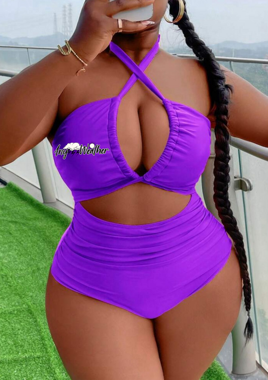 ORCHID CUT OUT HALTER ONE PIECE- PLUS SIZE